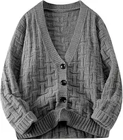 [Generic] Men's V-Neck Vintage Plus Size Knitted Cardigan Solid Color Casual Loose Simple Sweater Cardigan