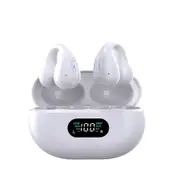 Wireless Clip On Earbuds with Digital Display Charging Case, Bluetooth 5.3 Sport Earphones Built-in Mic IPX7 Waterproof for Running（White）