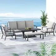 Gardeon Outdoor Sofa 7 Seater Lounge Setting Table and Chairs, Patio Furniture Steel Modular Set Garden Pool Deck Backyard, Weather-Resistant Cushions with Side Corner Coffee Tables Black