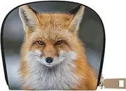 [EdWal] Fox Print Card Holder Unisex Credit Card Case for Men and Women Leather Card Holder, Slim Business Card, White, One Size