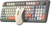 Lancoon Rechargeable Wireless Keyboard and Mouse Combo with Adjustable Bracket 2.4G Volume Knob 94 Keys Dual-Mode Wireless Mice Adjustable DPI for Computer (Gray)