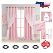 Stylish 96-Inch Pink Tie-Back Blackout Curtains for Romantic Bedrooms - Set of 2