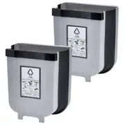 2x 9L Kitchen Wall Mounted Foldable Waste Bin Hanging Trash Can - Brown