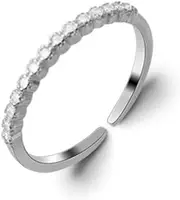 [Kokoma] 1.6mm Cubic Zirconia Sterling Silver 925 Open Eternity Rings Adjustable Dainty Crystal Diamond Stacking Promise Statement Engagement Ring Tail Finger Band Fashion Jewelry Gifts for Women Girls Lover