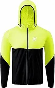 [CGLRybO] Men's Cycling Rain Jacket Hooded Waterproof Windbreaker Lightweight Hiking Rain Coats Reflective