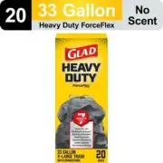 Glad ForceFlex 33 Gal Heavy Duty Trash Bags, Drawstring, 20 Ct, 80+ Lbs Hold