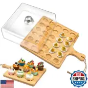 Vercraft Easter Wooden Deviled Egg Platter with Lid and Handle 30 Holes Round