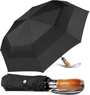 Lejorain 54inch Large Umbrella Auto Open Close Folding Golf Size and 210T Dupont Teflon Coated Vented Windproof Double Canopy-Unisex Blue/Black/Yellow/Pink/Wine Red (Black)