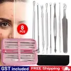 AU Blackhead Remover Extractor Tool Pimple Blemish Popper Comedone Kit Clip 8pcs