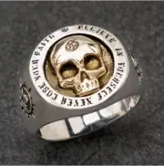 Unisex Retro Arrogant Skull Hip Hop Vintage Punk Rock Plated Silver Male Ring