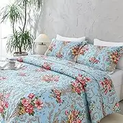 Lady Ann Floral Quilt Sets Queen - Luxury Peony Flower Print Pattern Bedding,Vintage Lightweight Bedspread Set Ultra Soft 100% Cotton Reversible Coverlet with Pillow Shams for All Season, 3 PCS
