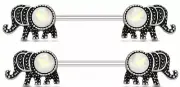 Nipple Rings Elephant with Opal Glitter Set 316L Surgical Steel Barbells(white )