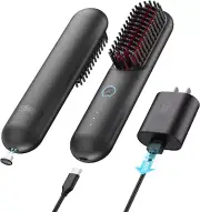 Hair Straightener Brush Cordless, Mini Hair Straightening Brush with USB Recharg