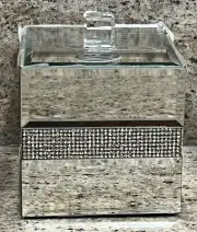 BELLA LUX SILVER MIRROR RHINESTONE APOTHECARY JAR COTTON-BALL CONTAINER