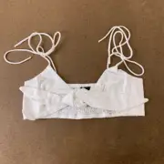 Asos Womens Crop Beach Top White Textured Spaghetti Strap Tie Front Cotton 4 New