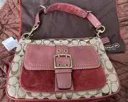 NWT Y2K Coach 7063 Burgundy Red Suede Leather Shoulder Bag w Dust-bag