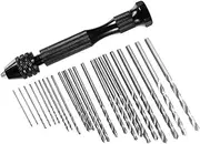 25 pcs Pin Vise Hand Drill Bits, FineGood 24 pcs Micro Mini Twist Drill Bit Set (0.6-3mm) with 1 pc Pin Vise Rotary Tools for Wood Jewelry Plastic