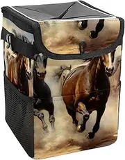 Car Trash Can with Lid and Storage Pockets Leak-Proof Organizer,Waterproof Garbage Can,Running Horse Prairie Animal
