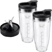 5-Piece Blender Replacement Parts 24Oz Ninja Blender Cups with To-Go Lids, 7 Fin