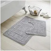 GC GAVENO CAVAILIA Bath Mat 2 Piece | Water Absorbent & Quick Drying Toilet Rugs with Non Slip Backing Machine Washable Mats Silver | (50x80cm,50x40cm)