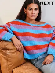 Blue Soft Touch Bardot Off The Shoulder Knitted Jumper with Alpaca (E55412) | $39