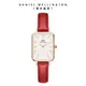 Daniel Wellington 手錶 Quadro Pressed Suffolk 20X26經典紅真皮皮革小方錶-白錶盤-玫瑰金框(DW00100454)