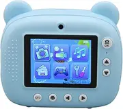 24MP Dual Lens Kids Camera, HD Video Camcorder with Music Player, 2.4inch HD Screen, Print Function, 64G Memory Card for Girls Age 3 To10 (Blue)