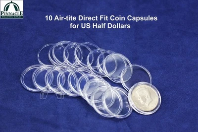 10 GENUINE Direct Fit Airtite Coin Capsules for US Half Dollars | Air tight