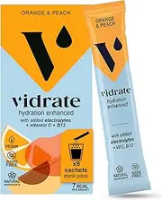 Vidrate Electrolyte Powder Hydration Sachets - Hydration Powder Packs with Vitamins - Zero Sugar, No Artificial Sweeteners or Preservatives - 8 Electrolyte Sachets, Orange & Peach