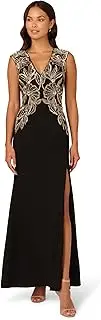 [Adrianna Papell] Women's Beaded Crepe Long Dress