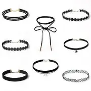 Set of 8: Assorted Chokers X0030Black - One Size