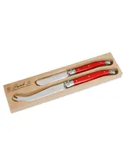 2pc Andre Verdier Laguiole Debutant Cheese Knife Set Spreader Slicer Knives Red