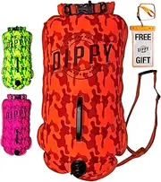 DIPPY Tow Floats for Open Water Swimming | 28L Swim Buoy Open Water Swimming Float | Waterproof Swimming Buoy | Tow Float Dry Bag | Wild Swimming Float | Wild Swimming Accessories (Orange Cammo)