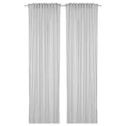 BYMOTT curtains, 1 pair, white/light grey striped/with heading tape, 120x250 cm