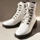 NEW White Faux Vegan Leather Laced Up Lug Sole Platform Ankle Combat Boots Shoes