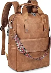 [SYTRAH] Leather Laptop Backpack 15.6 Inch Womens Laptop Bag, 3 IN 1 Computer Bag Handbag with Shoulder Bag Strap