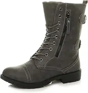 [Ajvani] Women's Ladies Flat Low Heel Lace Up Zip Combat Army Military Ankle Boots Size