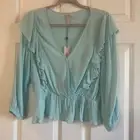 NWT BCBGENERATION RUFFLE RAYON BLOUSE LIGHT BLUE Sz medium