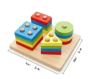"Montessori Wooden Stacking & Sorting Toy – Geometric Shapes Building Blocks