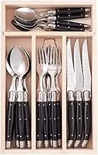 Laguiole by Andre Verdier Debutant Cutlery 24 Piece Set, Stainless Steel/Black, AV-7024RCB-B