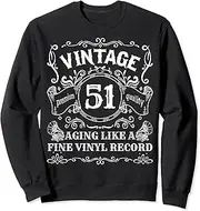 [X.Style] Vintage 51st Birthday for Him Aging Like Fine Vinyl Record Sweatshirt ds2141 Sweater (S) Black