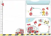 Writing Paper Set Letter Pad with Envelope for Children Fire Engine Fire Brigade Children's Motif Boys (A5 Pad with 25 Sheets + 15 Envelopes)