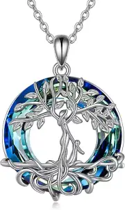 Mother & 1 Child Tree of Life Crystal Pendant Necklace for Women Sterling Silver