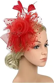 Feather Headband Women Flower Headband lace Flapper Great Gatsby Girl Headband Pearl Party Female Bridal Headpiece Fashion Hair Band White Feather Headband (Size : Red)