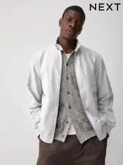 Grey Linen Blend Lightweight Harrington Jacket (E88741) | $127