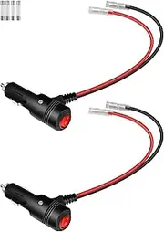 YANBORONSN 12V Cigarette Lighter Plug with Switch, 16AWG Car Replacement Plug for High Performance Devices, Extension Cable with Connection Cables, LED Indicator and 15A Fuse (Pack of 2)