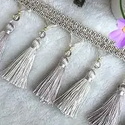 Tassel Fringe Trim, 2 Meter Beaded Tassel Fringe Trim Lampshades Tablecloth Pendants Decorative DIY Curtain Sewing Trim Braid Trimming Lace(Grey)