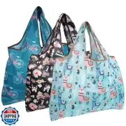 allydrew Large Foldable Tote Nylon Reusable Grocery Bag, 3 Pack, Fun Day