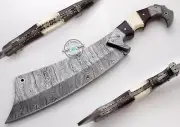 13.25" Custom made Beautiful Damascus Steel Cleaver Razor Bowie Knife (2335-1)