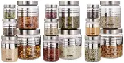 Plastic Storage Containers With Metal Finish Lids- 15 pieces, Silver